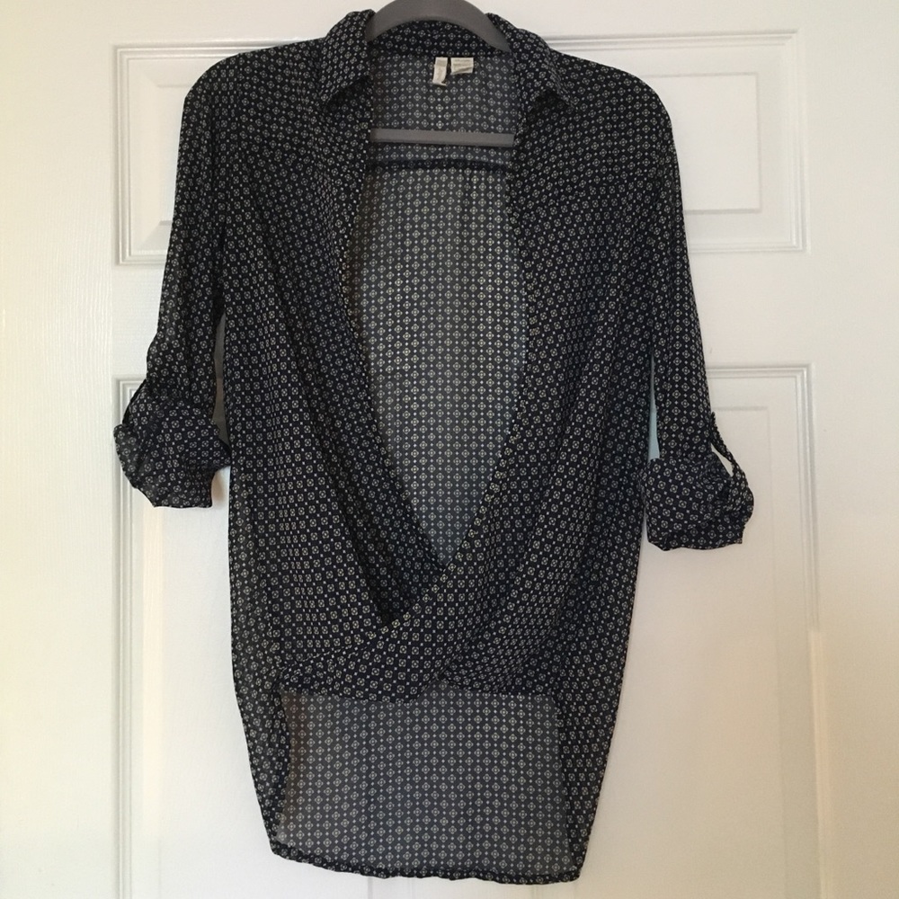 Navy collared sheer blouse